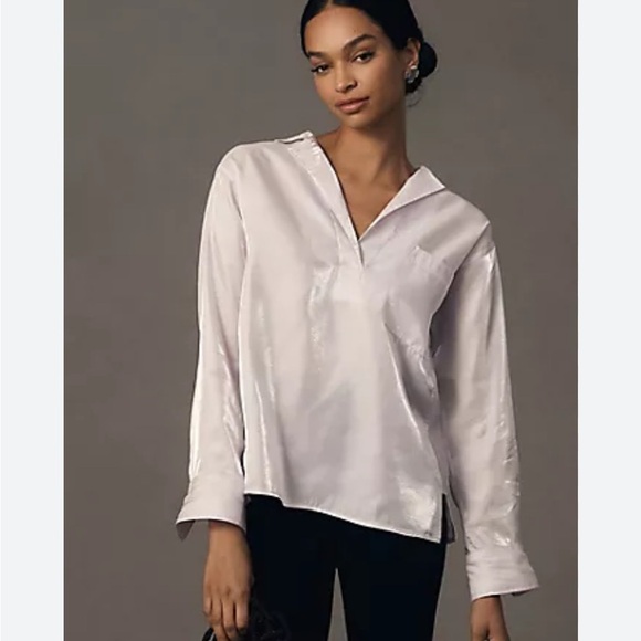 Pilcro Long-Sleeve Shine Semi Sheer Lavender Popover Blouse NWOT - Picture 2 of 9